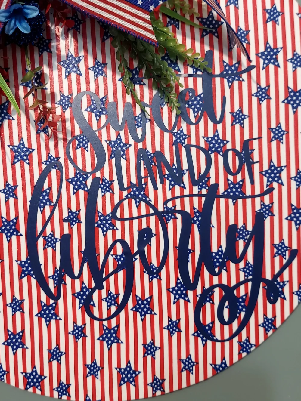 Patriotic Red & Blue Round Welcome Wreath with Star Bow